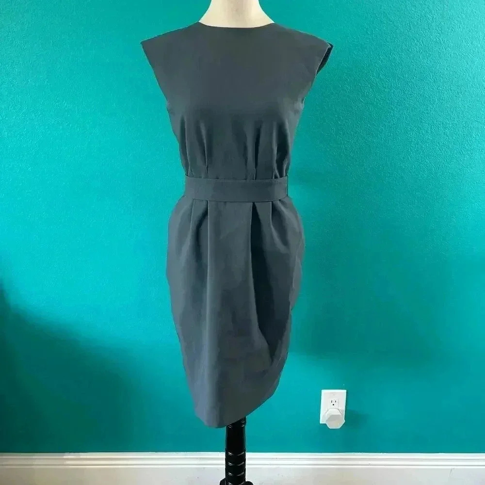 Brooks Bothers Blue Gray Crew Neck Belted Sheath Dress Career Office Wool 2P